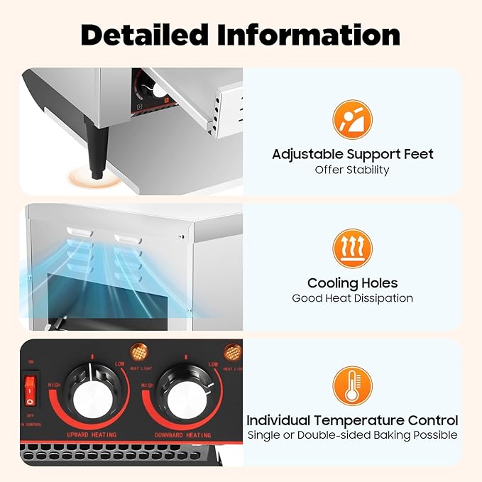 Commercial Conveyor Toaster, 300 Slices/Hour Restaurant Conveyor Toaster with Double Chutes, for Bun Bagel Bread, Heavy Duty Stainless Steel