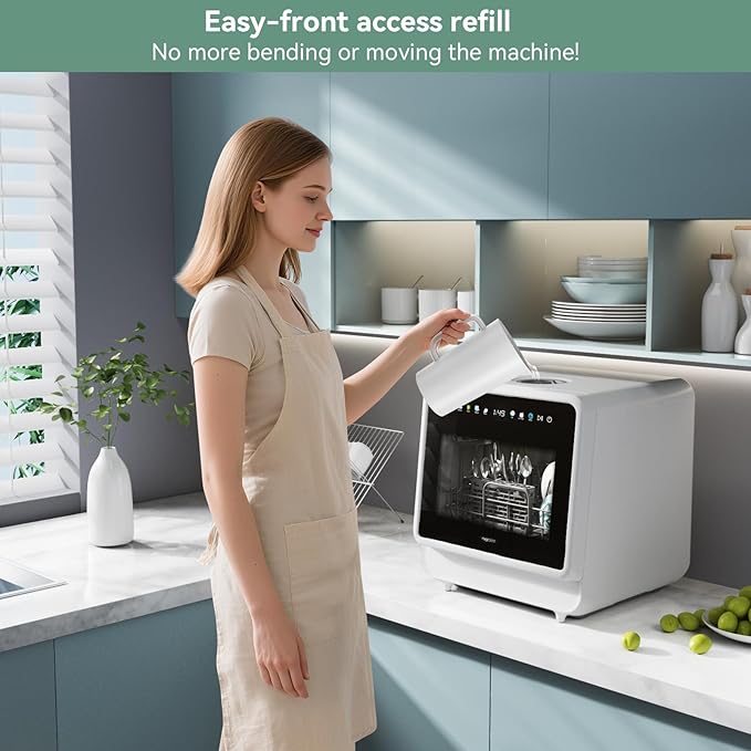 Portable Dishwasher, Countertop Dishwasher with Color Screen, 5 Place Settings & 8 Washing Programs, Mini Dishwashers, 3 Spray Arms with 5 L Built-in Water Tank