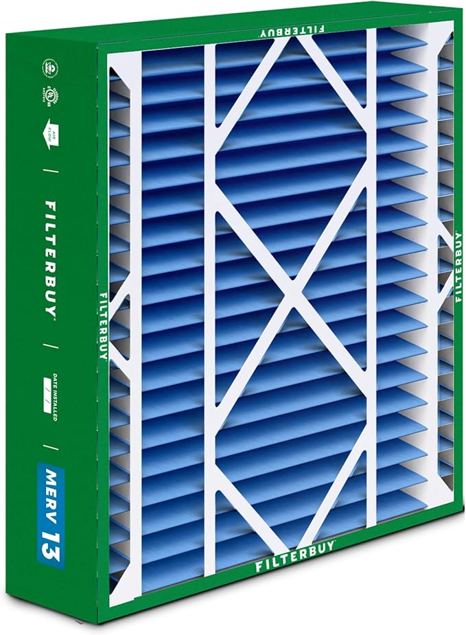 Filterbuy 21x24.5x5 Air Filter MERV 13 Optimal Smoke & Allergy Defense (2-Pack), Electrostatic Pleated HVAC AC Furnace Filters for Rheem, Ruud, and Protech (Actual Size: 20.63 x 24.13 x 4.38)