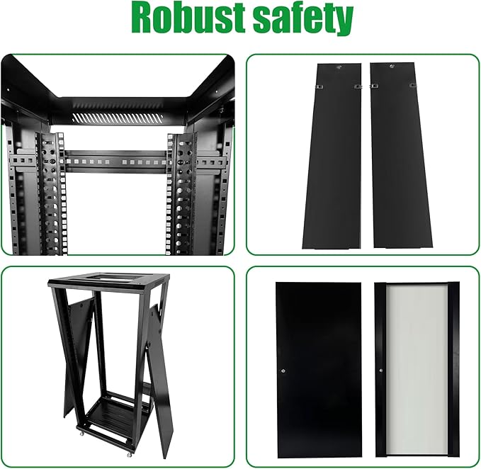 27U Server Cabinet Rack Enclosure,with Caster Wheels 2 Server Temperature Fans Locking Glass Door Removable Side Panels 27U Network Cabinet 22" Installation Depth,Standard 19" Equipment