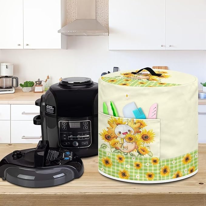 Xoenoiee Axolotl Daisy Sunflower Pattern Kitchen Appliance Dust Covers with Pockets, Electric Pressure Cooker Cover for 3qt Compatible with Crock Pot, Rice Cooker Cover, Small