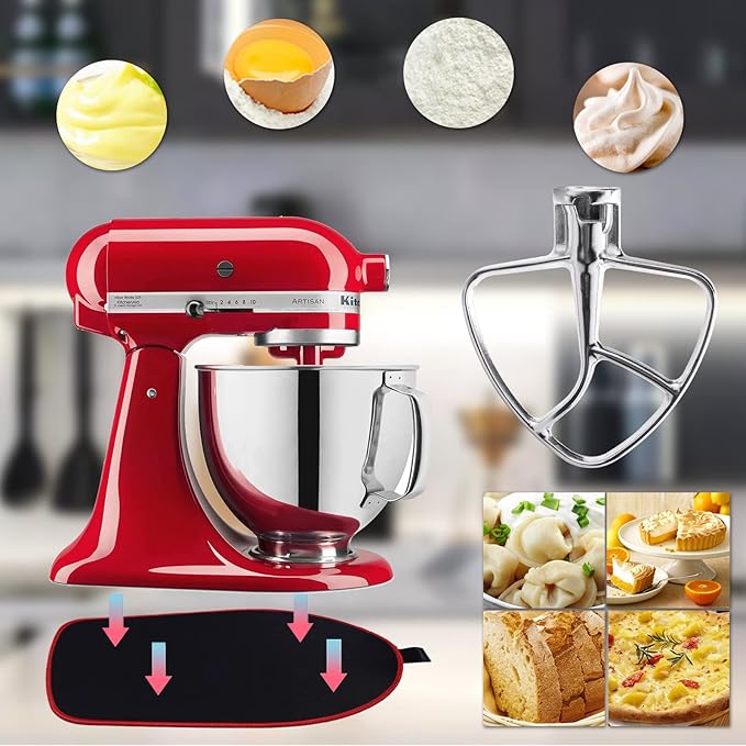Stainless Steel Flat Beater for KitchenAid 4.5-5 Quart Tilt-Head Stand Mixers, Paddle Attachment for KitchenAid Mixer Accessory, Dishwasher Safe, and Mixer Sliding Mat