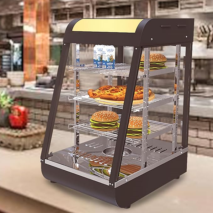 Commercial Food Warmer, 3 Tier Countertop Pizza Warmers Display Pastry Patty Warmer w/ 3D Heating with LED Lighting for Buffet Restaurant Shop Heater Food Service L15'' x W19'' x H25''