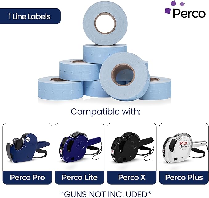 Perco 1 Line Blue Labels - Case of 30 Sleeves, 240,000 Blank Pricing Labels for Perco Lite, X, Plus and Pro 1 Line Price and Date Guns