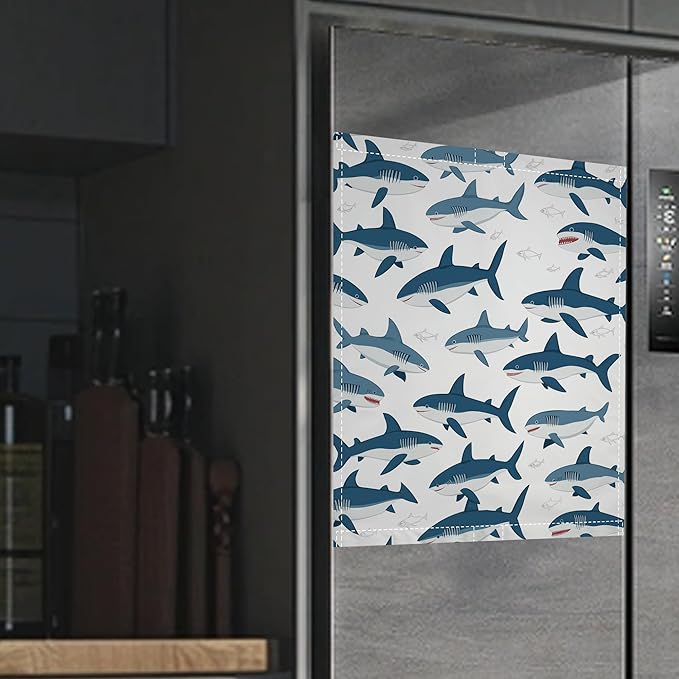 Cute Shark Dishwasher Magnet Cover,Wild Fish Kitchen Decor Waterproof Refrigerator Magnet Appliance Cover Protector,23Wx26H Inches