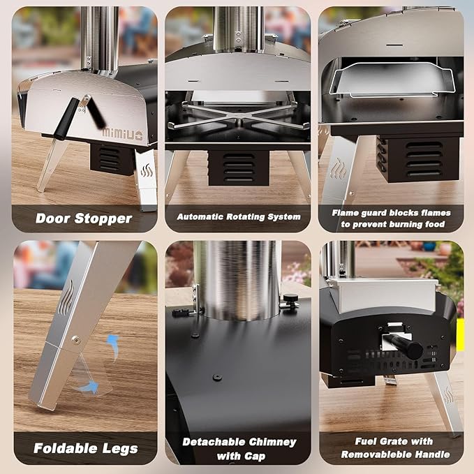 Mimiuo Outdoor Pizza Oven Wood Pellet Fired Pizza Stove with Automatic Rotating System, Pizza Stone, Pizza Peel and Carry Bag (Tisserie W-Oven Series) - Global Patent