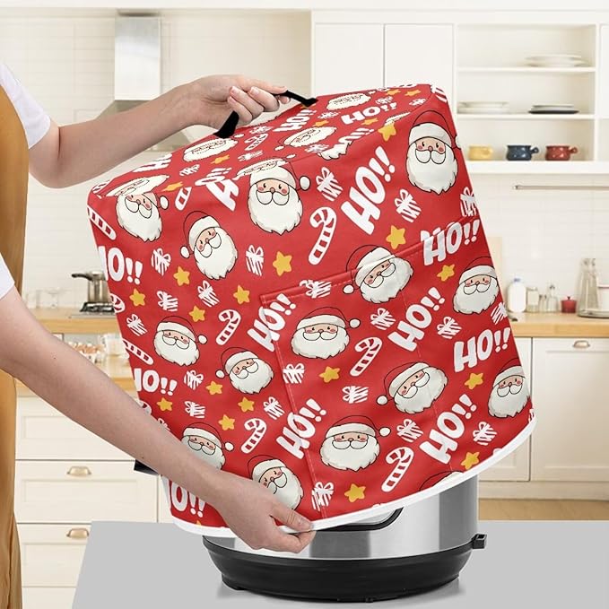 Christmas Hohoho Santa Claus 3 Quart Pressure Cooker Air Fryer Rice Cooker Dust Cover with Top Handle and Storage Pockets Kitchen Appliance Dust Protector Cover