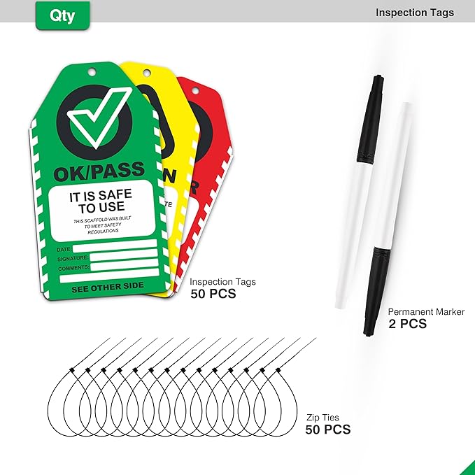 Scaffold Inspection Tags 50 Pack, Performance Never Tear Scaffolding Safety Inspection Tags, Waterproof Scaffold Inspection Tag Outdoor, OSHA Compliant Scaffold Tags Cards Red Yellow Green