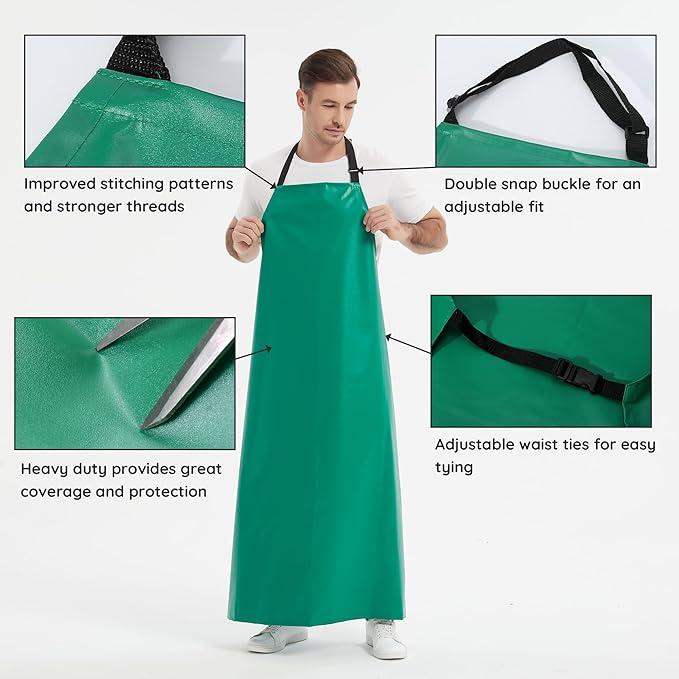 Thicker Rubber Apron, Extra Long Adjustable Apron, Heavy Duty Oil&Chemical Resistant Waterproof Work Aprons