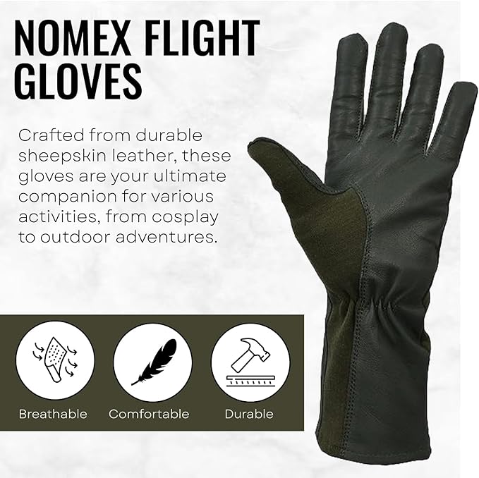 Nomex Flight Gloves, Leather Work Gloves for Men, Soft Durable Sheep Skin Leather Driving, Flying, Gardening Hunting Gloves