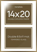 Homeforia 14x20 Double Diploma Frame Bronze, High End Metal 14 x 20 Certificate Frames with Mat for Two 8.5 x 11 Diplomas, 14by20 Dual Award Graduation Matted Frame, Tempered Glass, Wall Kit, Set of 1