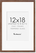 Fun Memories Solid Oak Wood Picture Frame 12"x18" for Wall - Tempered Real Glass, Matted to 8.5x11, Poster Frame (Walnut Color, 1 Pack)