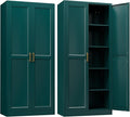 Kitchen Pantry Cabinet,71”Green Metal Pantry Storage Cabinets with Doors and 4 Adjustable Shelves,Kitchen Cabinet with 2 Gold Handles,Tall Cabinet for Livingroom, Bathroom