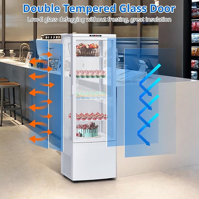 Commercial Display Refrigerator, Glass Door Merchandiser Cooler with Adjustable Shelves, LED Lighting, Sliding Rear Door, Temperature Control for Bakery, Cafe, Restaurant, Store