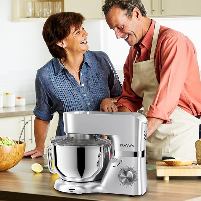 7.5 Quart Electric Mixer, 6+1 Speed 660W Tilt-Head Kitchen Food Mixers with Whisk, Dough Hook, Mixing Beater & Splash Guard for Baking, Cake, Cookie (Silver)