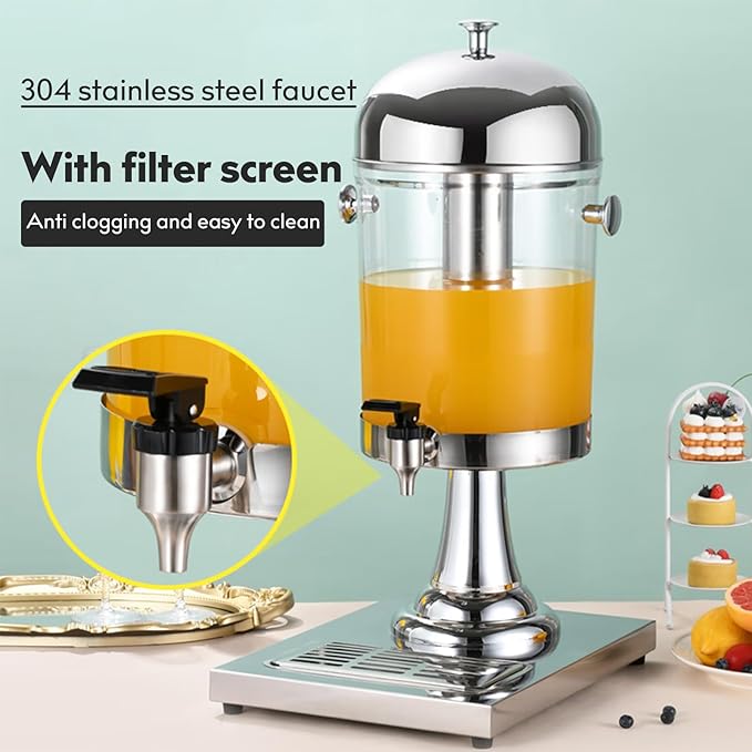 2.2 Gallon Drink Dispensers for Parties, Beverage Dispenser with Stand, Commercial Hot Cold Juice Dispenser with Ice Container and Stainless Steel Drip Trays for Beer, Water Lemonade