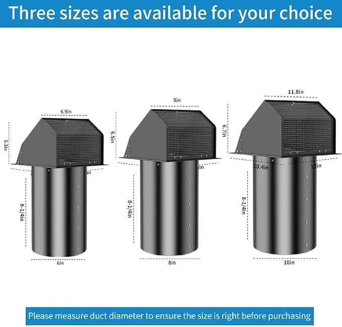 10 Inch Hooded Wall Vent with Screen and Damper,Wall Exhaust Vent Cover Cap,Dryer Vent Cover Outside,External Extractor Wall Vent Hood for House Kitchen Range Hood Air Ventilation Black