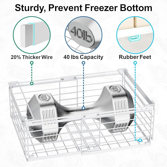 iSPECLE 4 Pack Freezer Organizer Bins, Adjustable Wire Baskets for 10 to 20 Cu.Ft Chest Freezer, Stackable Storage with Handles, Deep Freeze Organizer for Meat & Vegetables, White