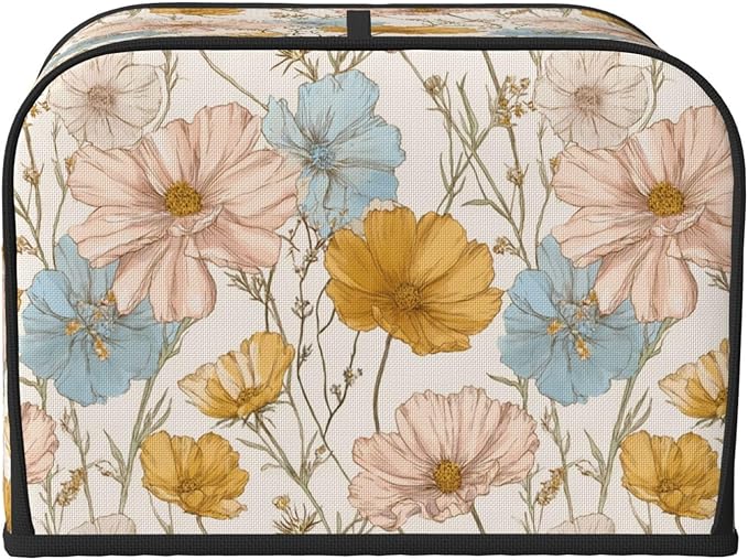 4 Slice Toaster Cover for Kitchen Vintage Flower Botanical Waterproof and Dustproof Toaster Dust Cover with Side Pockets Decorative Universal Cover for Wide Slot Toasters and Small Appliances