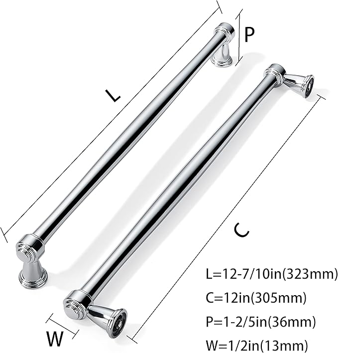 khtumeware 2 Pack 12 Inch(305mm) Vibrant Polished Chrome Cabinet pulls Kitchen Cabinet Handles Kitchen Cabinet Hardware for Cupboard Drawer Handles Dresser Pulls