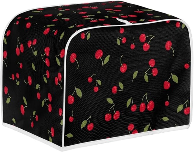 Cherry Print Bread Maker Covers Washable Toaster Oven Cloth Cover 2 Slice Toaster Covers with Handle Anti-Dust Kitchen Appliance Accessories