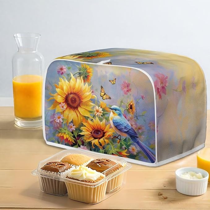 Hummingbird Sunflower Butterfly Print Toaster Cover 4 Slice Waterproof Toaster Dust Cover Appliance Dust-proof Protector
