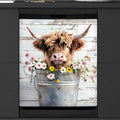 cfpolar Dishwasher Magnet Cover for The Front Dishwasher Door Cover Panel Decals Flower Cute Highland Cow Magnetic Refrigerator Cover for Kitchen Farmhouse Home Decor（23 X 26 in）