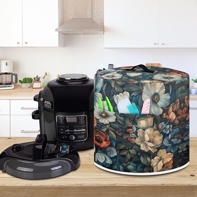 Floral Print Pressure Cooker Cover with Pocket, Suitable for Air Fryer, Toaster, Oven