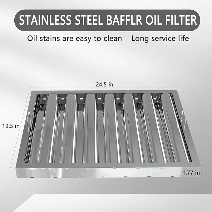 Stainless Steel Commercial Kitchen Hood Filter, Range Hood Baffle Grease Filter for Restaurant Exhaust Hoods, UL/NSF Listed, 24.5W x 19.5H Inch 7 Grooves Hood Filters（5 Pack）