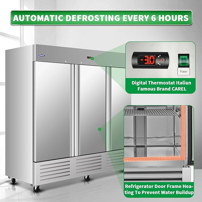 81"W Commercial Reach-in Upright Freezer - Low Noise & Energy Saving, Stainless Steel Freezer, 12 Adjustable Shelves, LED Lighting, 72 Cu.ft, Automatic defrost, Digital Temperature Control