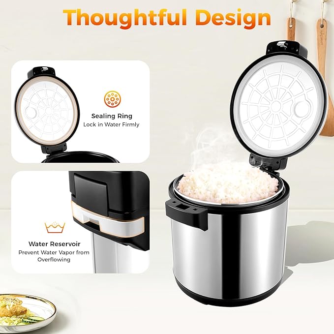 Commercial Rice Warmer, 110W Large Capacity Stainless Steel Rice Cooker Warmer with Non-Stick Pot, 19L/20QT Adjustable Temperature Soup Warmers for Parties, Festival Banquets, Catering