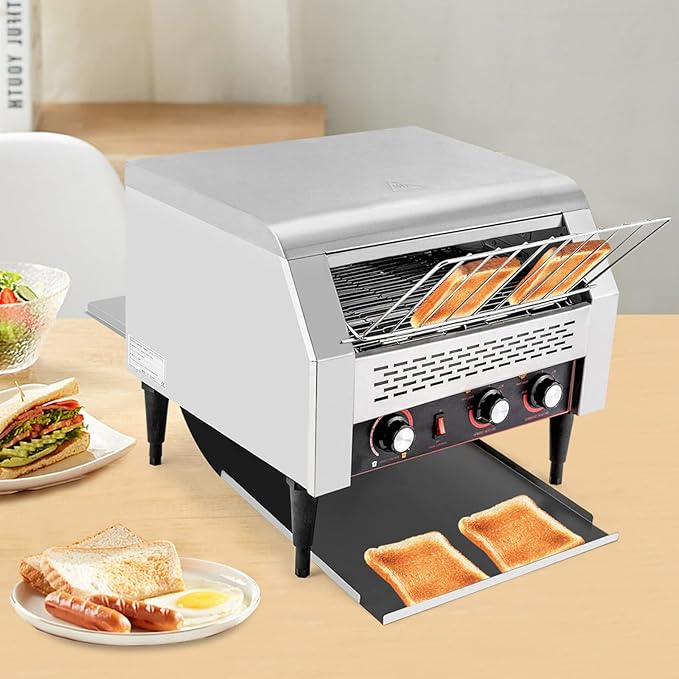 Commercial Conveyor Toaster-450 Slices/H, 2600W Stainless Steel Toasters with Seven Speeds & Independent Temperature Control, Toaster Ovens Countertop for Raditional White Slices (TT-450L)