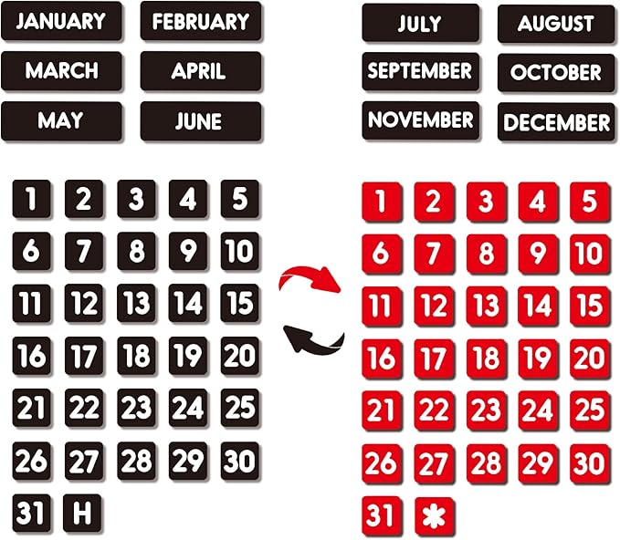 Double-Sided Magnetic Numbers and Months for Dry Erase Calendar Whiteboard, Calendar Magnets for Magnetic Whiteboard and Refrigerator Calendar(0.55”x0.55”)
