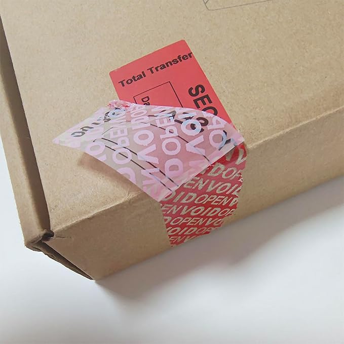 100pcs 1"x3.35" Total Transfer Tamper Evident Stickers, Writable Security Void Labels with Serial Numbers, Torn up Invalid Safety Seals， for Shipping, Privacy Protection (Red, 500pcs)