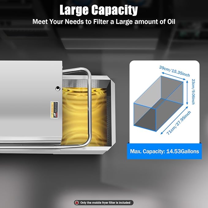 Commercial Gal Fryer Filter Machine, Stainless Steel Mobile Oil Filtration System with Overloading & Overheating Protection, Deep Fryer Oil Filter Cart for Restaurant, Supermarket, Canteen