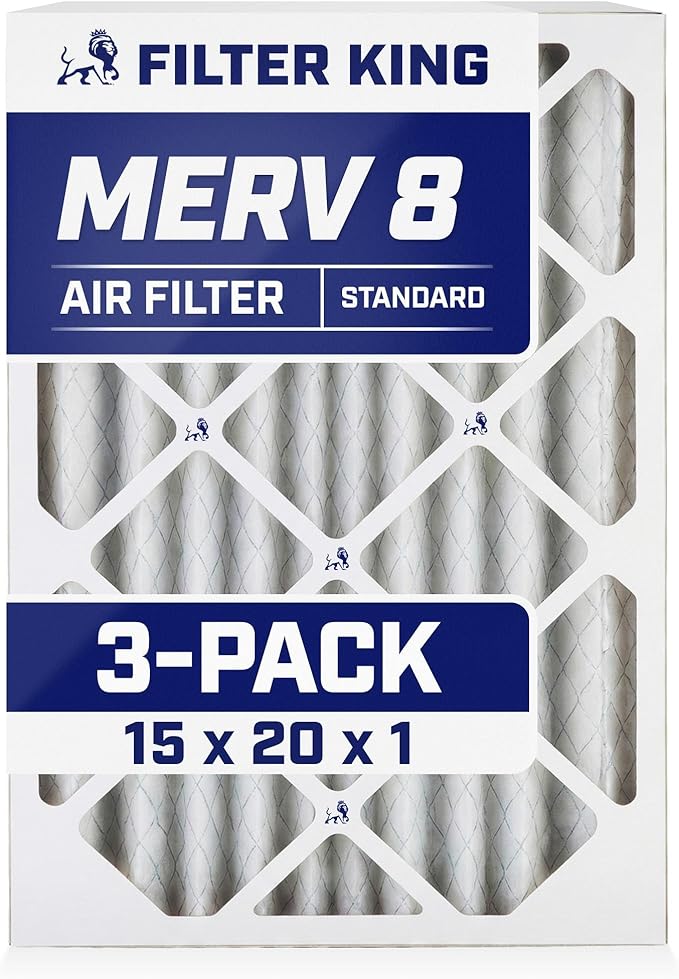 Filter King 15x20x1 Air Filter | 3-PACK | MERV 8 HVAC Pleated A/C Furnace Filters | MADE IN USA | Actual Size: 14.5 x 19.5 x .75"
