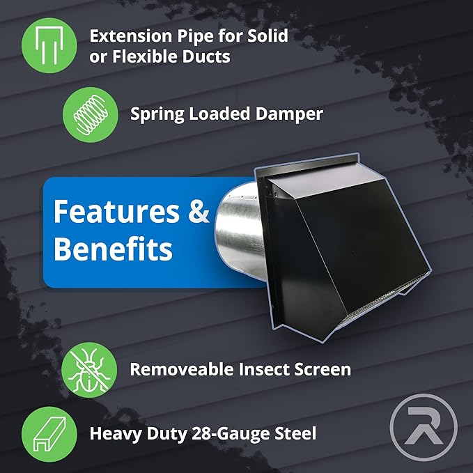 RDP Hooded Wall Vent with Screen and Damper (6 Inch, Galvanized)