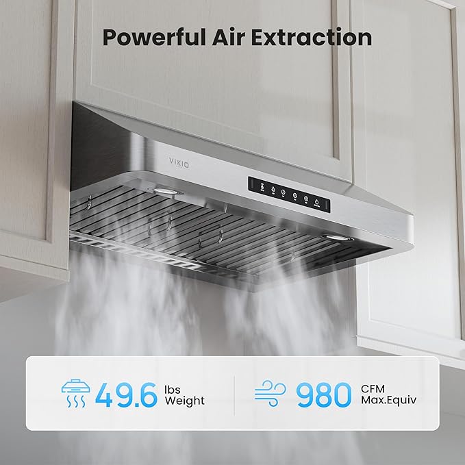 Range Hood 30 Inch Under Cabinet, Kitchen Hood with 980 CFM, 3-Speed Gesture Sensing & Touch Control Panel, Stainless Steel Vent 2 Pcs Baffle Filters with Handlebar