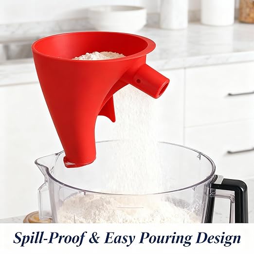 Flour Funnel for Kitchen Aid Mixer 5 Qt,for 4.5–5 Qt Tilt-Head Models-Stand Mixer Attachment,Easy Pour No-Mess Attachment, Anti-Splash Accessory, Durable Dishwasher-Safe Baking Tool(Red)