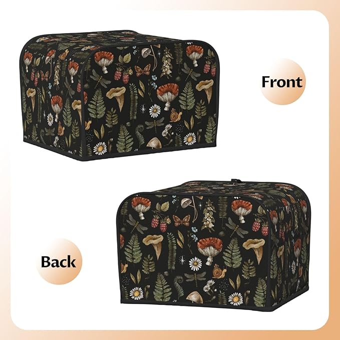 Vintage Witch Leaves Plant Mushroom 4 Slice Toaster Cover, Waterproof Toaster Dust Cover Bread Maker Protective For Small Kitchen Appliance Dining Room Table Home Decor Gifts