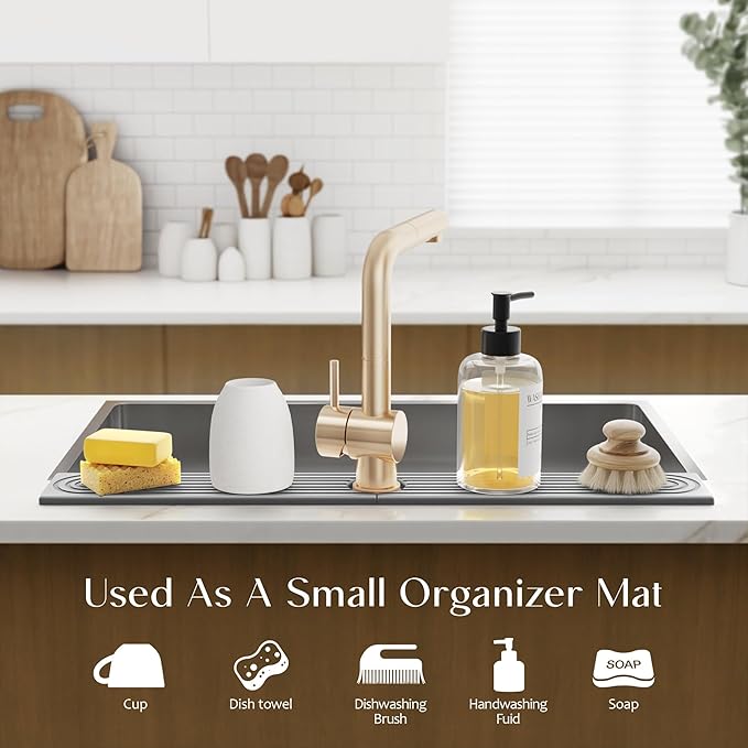 30 inch Kitchen Faucet Absorbent Mat - Diatomaceous Earth Splash Guard for Sink Faucet, Aesthetic Water Absorbing Stone Tray in The Modern Home(Grey, 30" x 3.9")