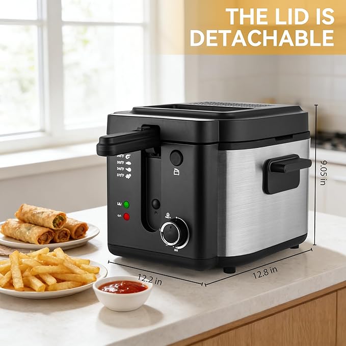 Pukomc Electric Deep Fryer with Basket,Adjustable Temperature Frying Pot for Home Use,Removable Lid and 2.5L Non-Stick Inner Pot Easy to Clean
