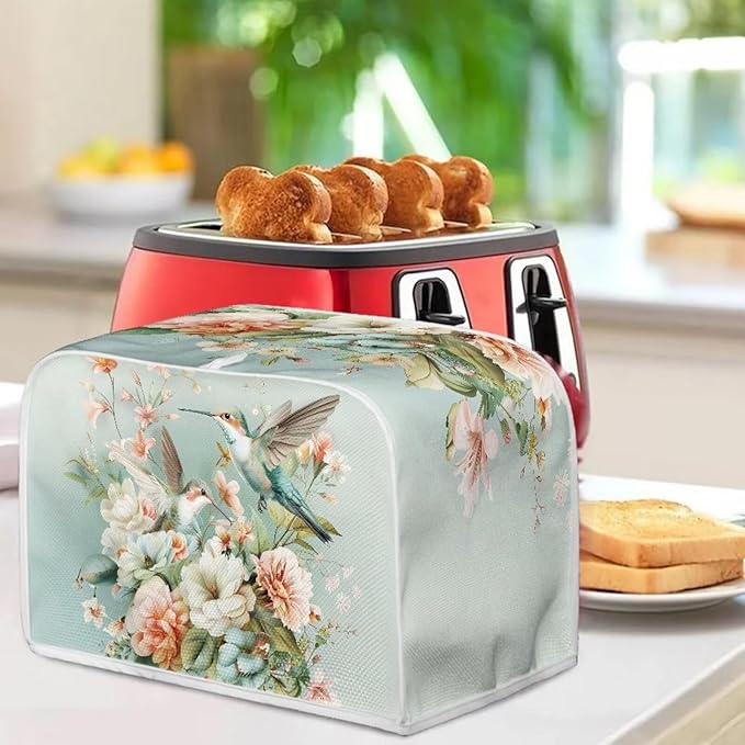 Hummingbird Flower Print 2 Slice Toaster Cover Appliance Dust-proof Bread Maker Cover Kitchen Accessories Decor
