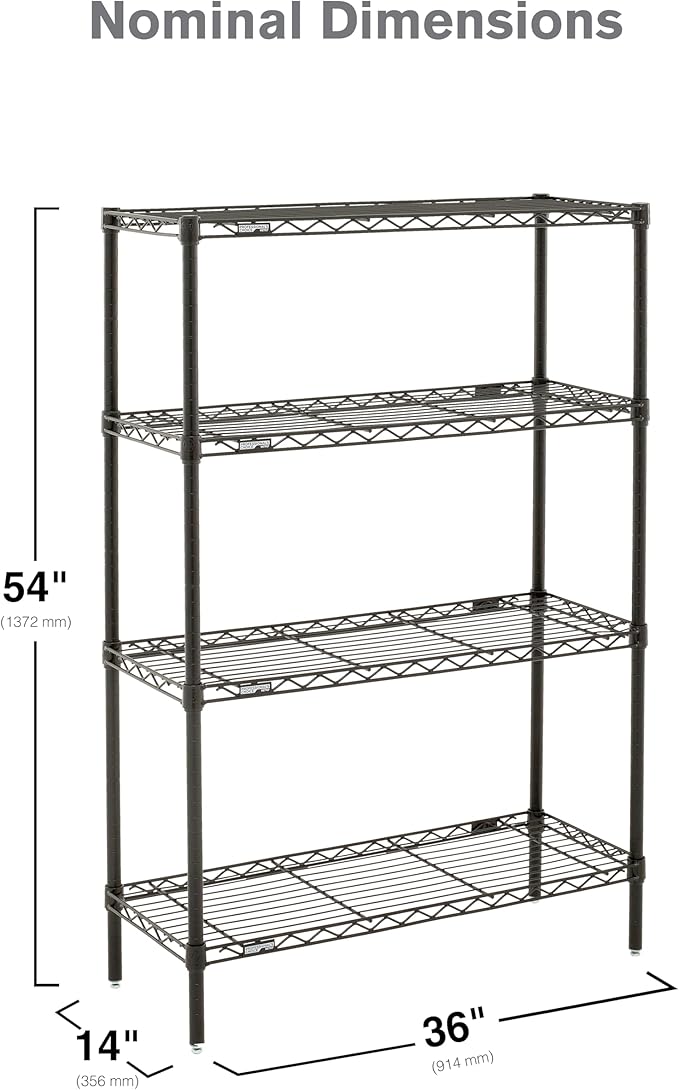 Metro Professional's Choice Commercial-Grade NSF Shelving Unit - Multipurpose Adjustable Wire Shelf for Home, Garage, Kitchen and More - 4 Shelves, 14" W x 36" L x 54" H - Black