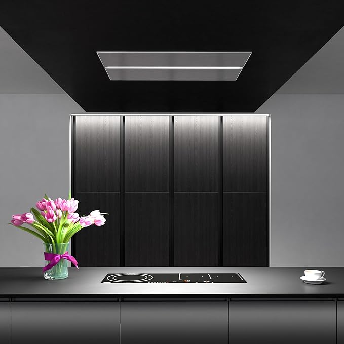 Futuro Futuro IS36SAVONA-INOX Ceiling Mount Range Hood, Stainless Steel, 36x23-5/8x11 inch, LED Light Strip, 940 CFM, 0.5-3.2 Sones, Remote Control Included