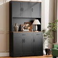 Cozy Castle 71" Tall Kitchen Hutch Cabinet with Drawers and Power Outlet, Farmhouse Pantry Storage Cabinet, Large Wood Coffee Bar Microwave Stand Cupboard for Dining Room Living Room, Black