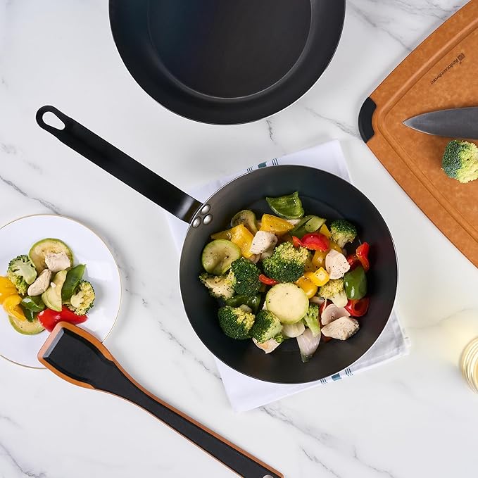 Restaurantware-Met Lux 10 Inch Fry Pans, 6 Lightweight Frying Pans - Induction-Ready, Triple-Riveted, Black Carbon Steel Cooking Skillets, Durable, For Searing, Sauteing, And Browning Food