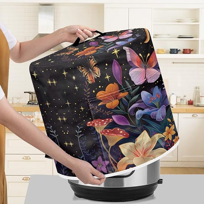 Air Fryer Cover Dust Cover, Machine Washable Appliance Covers for 8 Quart Air Fryer & Pressure Cooker Kitchen Appliance Accessories with Pockets, Butterfly Flower