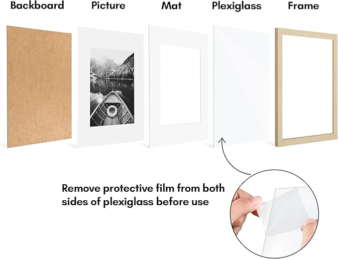 Americanflat 9x12 Picture Frame with Polished Plexiglass - Set of 5 - Use as 6x8 Frame with Mat or Display 9x12 Photo Without Mat - Galleria Collection - Picture Frames for Wall Display - Natural Oak