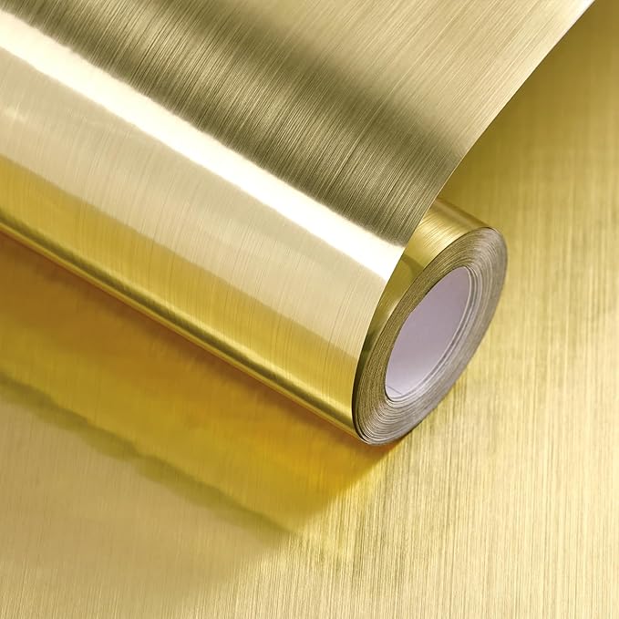 Gold Metallic Contact Paper Peel and Stick Countertop Contact Paper Self-Adhesive Waterproof DIY Decor Wallpaper for Shelf Liner Fridge and Cabinets A Set of 23.6"x120"